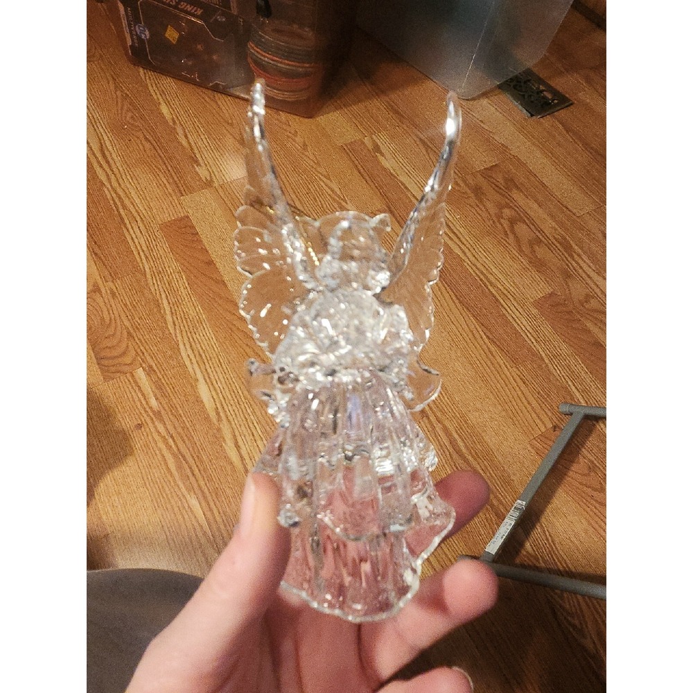 Clear Iridescent 7" Angel Figurine Ornament W/ Holder On Back Christmas Holiday